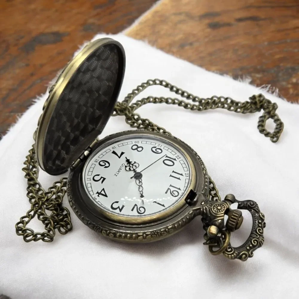 Steampunk Viking Wolf Pocket Watch Antique Bronze Norse Engraved Quartz Chain